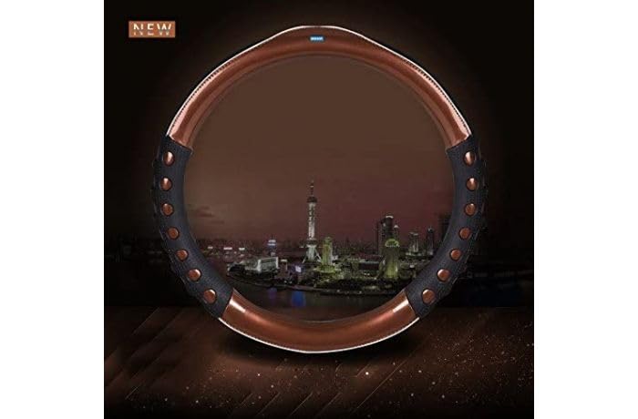 Image of NIKAVI Fashion Steering Wheel Cover - Brown Color | Size - Small | Diameter 36 cm | O-Type | Car Steering Wheel Protector, Anti-Slip, Stylish Leather Finish Grip Cover for Round Steering Wheels