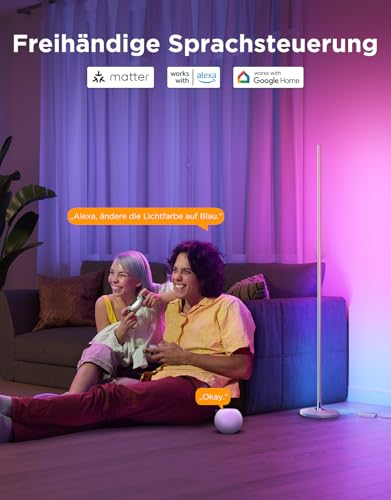 Govee RGBIC LED Stehlampe Wohnzimmer, 1000lm Stehleuchte Dimmbar, Arbeiten mit Matter & Alexa, 85 Szenenmodi, 16 Millionen Farben, DIY & Musikmodi, 136cm Ecklampe für Schlafzimmer Deko, Silber 5