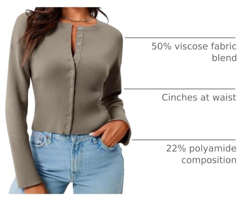 Image of Saodimallsu Womens Cropped Sweaters Cardigan | Button Down,Long Sleeve,V Neck,Ribbed Knit,Slim Fit ,Pullover Crop Tops