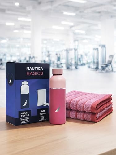 Image of NAUTICA Combo Set Gym Towel + Bottle | 3 PC Set- 1 Single WALL Bottle + 2 PCS Hand Towel | Combo Set for Gym, Yoga, Running & Training | Pink