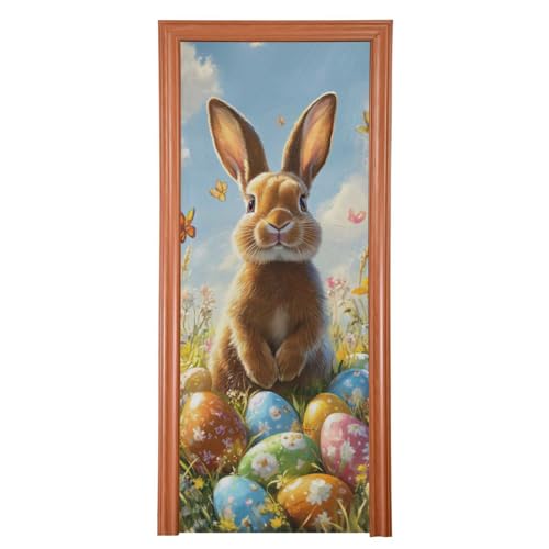 FLildon Happy Eggs Easter Day Rabbit Door Cover Decoration, Party Accessory Porch Decor for Festive Ornament Room Door Covers 35 x 79 Inch