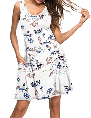 Vestido de verano para mujer sin mangas transpirable MISFAY estampado blanco floral S 3