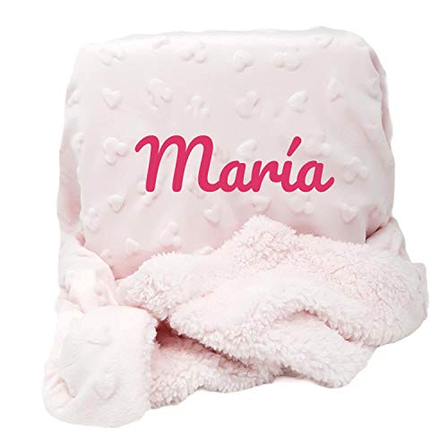 Manta Bebé Disney Personalizada con nombre Bordado. Regalos originales para la Canastilla del Recién Nacido (Rosa)