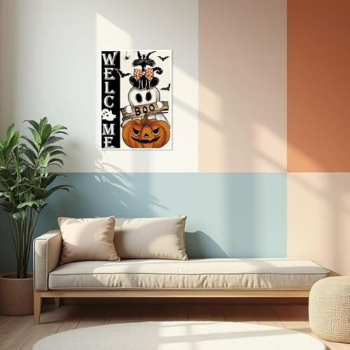 Image of Halloween Stamped Cross Stitch Kits for Adults Beginner, Black Cat Pumpkin Cross Stitch Kits Printed Stitching Patterns Dimensions Needlepoint Art Crafts Embroidery Kits for Adults Beginners 12x16 in