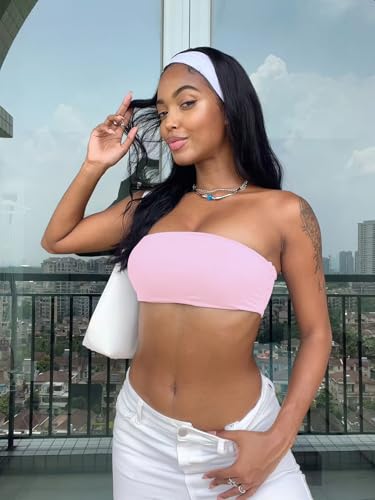 Image of YEOREO Strapless Bandeau Sports Bra for Workout Seamless Tube Top Gym Padded Wireless Bra