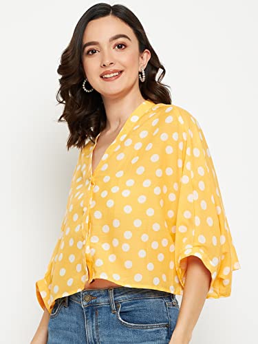 Image of Fashfun Women's Shirt (Floral Pink Crepe Top with Mandarin Collar & Full Sleeve)