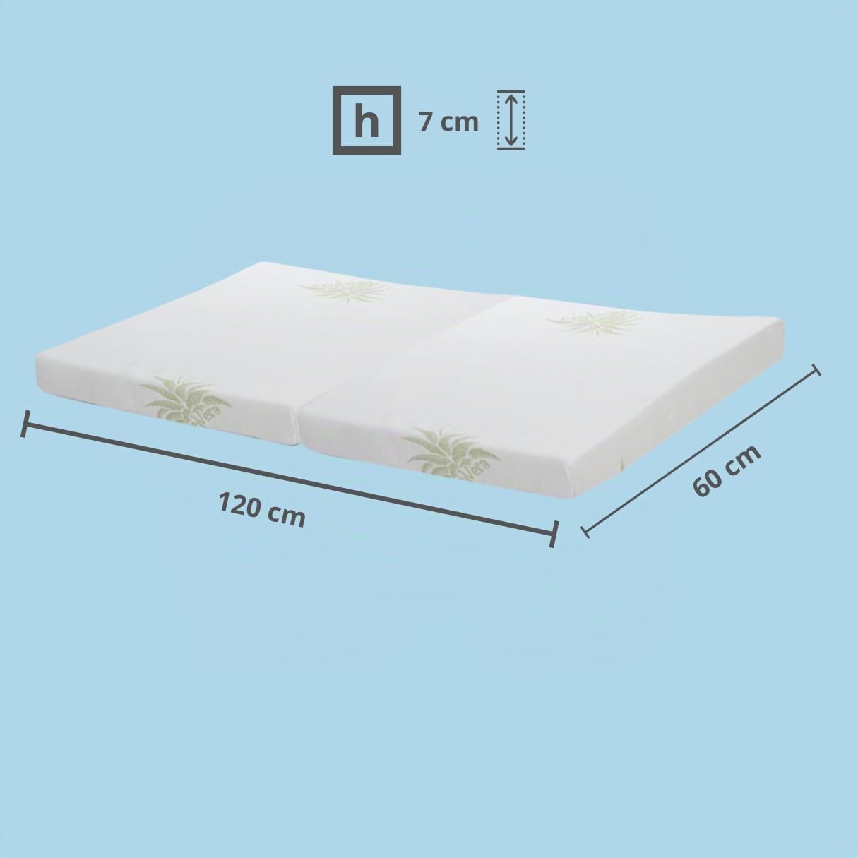 Kiby® Reisebettmatratze 120x60 cm | Höhe 7cm | (Oeko-TEX® & Certipur™ Zertifiziert) Atmungsaktiv aus Aloe Vera, Faltbare