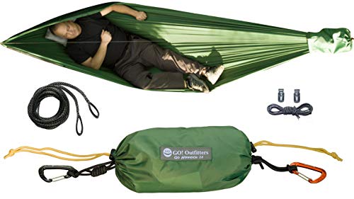 Go Hammock 2.0-11' Long for Max Comfort, w/Ridgeline, Rapid Deployment Bag, Carabiners & Fabric Tensioners (Forest Green)