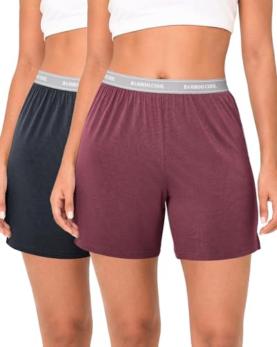 Image of BAMBOO COOL Womens Pajama Shorts Elastic Waistband Pj Pants Leg Opening Lounge Sleep Shorts, 2 Pack