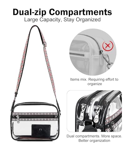 Image of FADEON Clear Bag for Stadium Events, Clear Crossbody Bag, Transparent Purse | Double-Zipper Clear Crossbody Meets 12 inchx12 inchx6 inch Stadium, Reinforced Straps, Waterproof for Concerts, Sports & Festivals