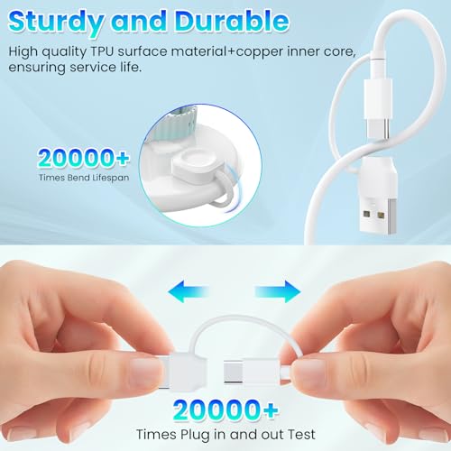 Image of 6in1 Multi Charging Cable 10FT, Magnetic Charger for Apple Watch Ultra /SE /11 /10 /9 /8 /7 /6 /5 /4 /3 /2 /1, Multiple Charger Cord for iPhone 15 /14 /13 /12 /11 /Galaxy /Pixel, White USB A /C Universal Travel Charger