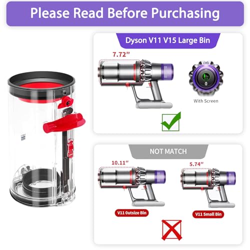 Image of Upgraded Dust Bin Replacement Parts for Dyson V11 V15 SV14 SV15 SV22 Vacuum Cleaner Canister, Vacuum Dust Bin Compare to Part # 970050-01, 965443-01. Diameter: 4.45 inches, Height: 7.72 inches