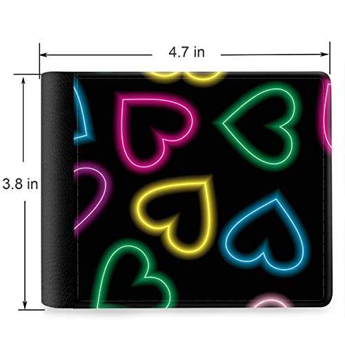(Neon Love Heart Pattern Front Pocket Slim Bifold Leather Wallet RFID Blocking with ID Window for Men2