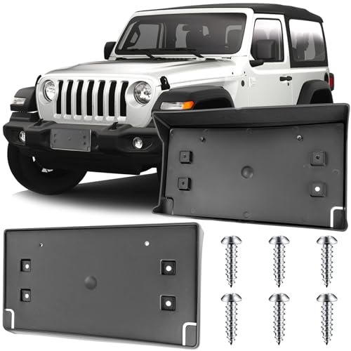 Image of License Plate Bracket Accessories for Jeep Wrangler JL JLU 2018-2024, Gladiator JT 2020-2024, Front Bumper License Plate Holder Replacement Frame Black Mount, Fit Plastic Bumper