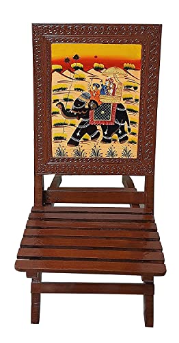 Image of SAARTHI Rajasthani Dhola Maru Handmade Wooden Ethinic Antique Designer Folding Chairs Set for Home| Decor| Office| Garden| Outdoor| Indoor| Balcony| Launge| Lawn| Cafe| Bar| Living Room| Bedroom Room| Childern Room Decor| Outdoor Sitting , Multicolour (1 Elephant Chair)