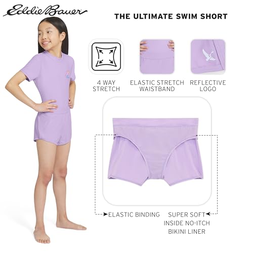 Image of Eddie Bauer Girls' UPF 50+ Rash Guard Sun Tee Shirt and Swim Short Set
