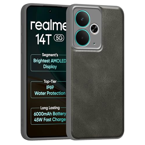 Image of amazon basics Back Cover for Realme 14T 5G | Ultra Slim Soft Rubberised Case | Oil Feel Soft Leather Back | Camera Protection - Gray
