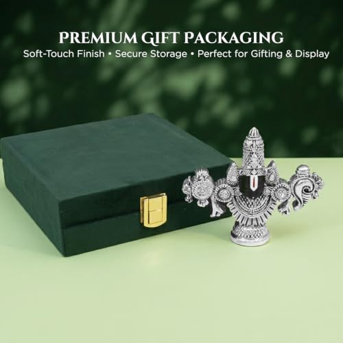 Image of Ekhasa 999 Silver Plated Tirupati Balaji Venkateshwara Idol with Luxury Velvet Gift Box | Perumal Statue for Home & Religious Decor | Housewarming, Wedding, Griha Pravesh, Diwali & Festive Gifting