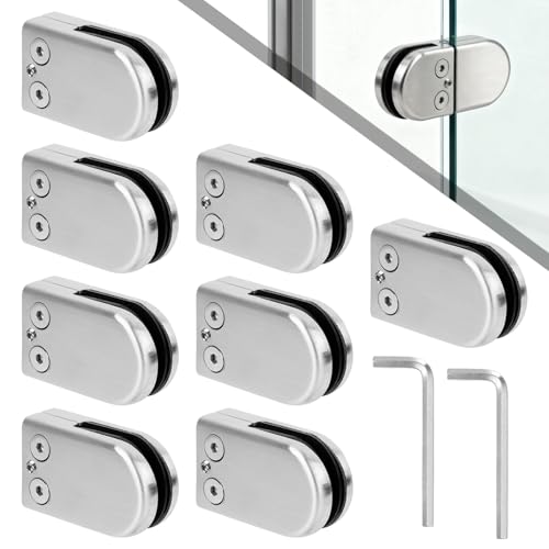 8 Stk Glashalter Edelstahl 8mm-10mm Glasklemme Edelstahl Glasklemmen Glasplattenhalter Glasregal Halterung Glasscheiben Halterungen Einstellbare Glas Halterung für Pfosten Treppengeländer Balkon