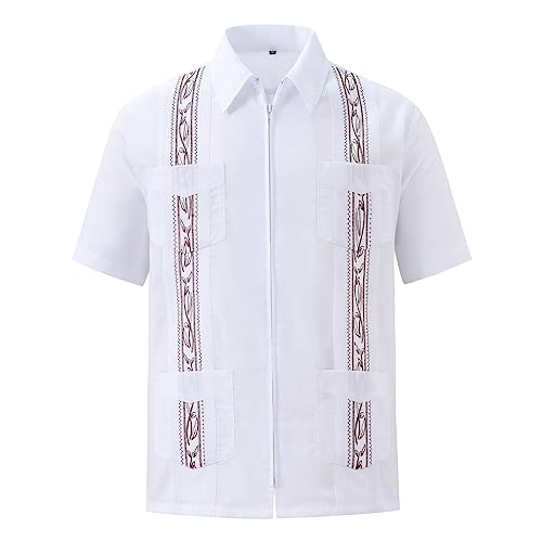 Camisa de Vestir para Hombre Bordada Informal de Playa Cubana con M煤Ltiples Botones Y M煤Ltiples Botones Guayabera de Manga Larga Athleisure