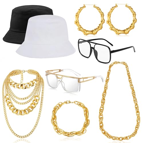 FEYIR 80s 90s Accessories Outfit for Women Men Hip Hop Costume Kit Halloween Cosplay Rapper Accessories