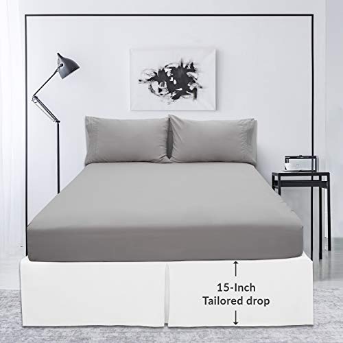 Mellanni White Queen Bed Skirt - Bed Frame And Box Spring Cover - 15-Inch Tailored Drop Pleated Dust Ruffle - Luxury Bedding - Easy Fit, Wrinkle, Fade, Stain Resistant - 1 Bedskirt (Queen, White) #TOP2