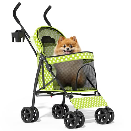 MoNiBloom 4 Wheels Pet Stroller, Easy-Fold Umbrella Shaped Dog Ca...