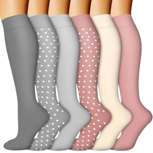 MANFUKUYA 6 Pairs Compression Socks for Women, Knee High Support for Sports Circulation Socks (6 Pairs F,S/M)