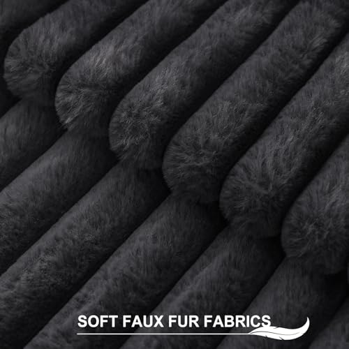Image of Pallene Faux Fur Plush Throw Pillow Covers 18x18 Set of 2, Luxury Soft Fluffy Striped Decorative Pillow Covers for Sofa, Couch, Living Room, Dark Grey