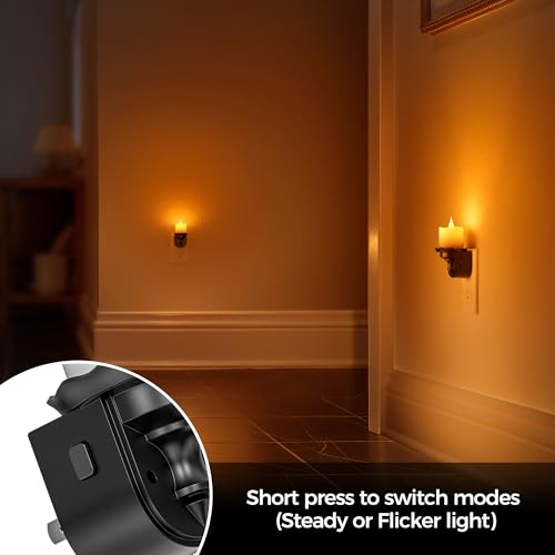 Image of Briignite Candle Night Light, Amber Night Lights Plug into Wall 2 Pack, LED Flicker Candle Night Light with Light Sensor, 0-100LM Dimmable Nightlight for Kids Hallway Bathroom
