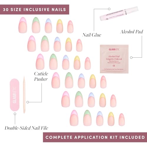 Glamnetic Press On Nails - Confetti | Semi-Transparent, Short Almond Nails, Salon Quality | 15 Sizes - 30 Nail Kit with Glue