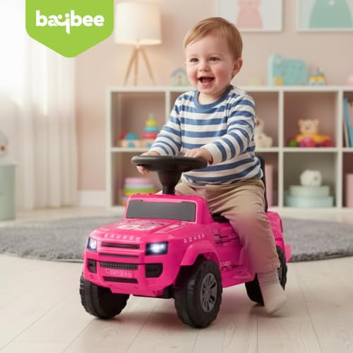 Image of Baybee Rover Baby Ride on Car for Kids | Push Ride on Toys Car with Backrest & Toy Storage Basket | Portable Rideons Jeep with LED Lights & Music | Kids Toy Car to Drive 1-3 Years (Pink)