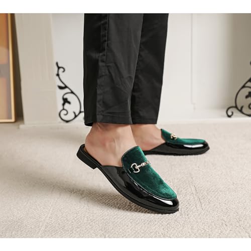 Image of FLQL Men's Leather Scuff Slippers Velvet Slip On Loafers Fashion Backless Mule Clogs Anti-Slip Sandals Slides for Men and Women Designer Size 7-13