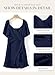 Dokotoo Women's Wrap V Neck Short Flared Sleeve Smocked Elastic Waist Tiered Belted Ruffle Hem Party Short Dress Wedding Guest Dress Navy Blue M