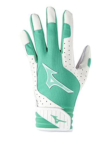 Mizuno Finch Women's Softball Padded Batting Glove, White-Mint, Large