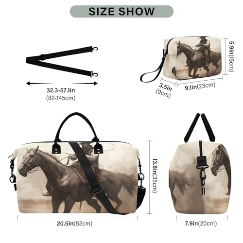 Large Travel Duffel Bag, Horse and Cowboy Sports Tote Gym Bag, Shoulder Weekender Overnight Bag for Women Men, Carry On Luggage with Toiletry Bags3
