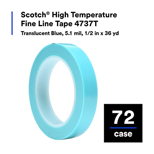 Image of Scotch High Temperature Fine Line Tape 4737T, Translucent Blue Color, Color Separation, Excellent Comformability, 5.1 mil, 1 /2 in x 36 yd, 72 /Case