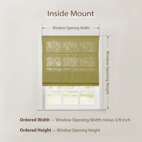 Image of TWOPAGES Isabella No Drill Cordless Roman Shade Linen Textured Cotton Roman Blind for Windows, Custom Made Room Darkening Blackout Roman Window Shade, Hardware Included, Apple Green, 1 Piece