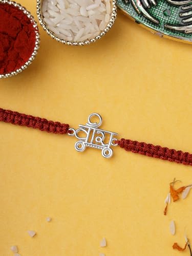 Image of Sukkhi Rakhi 925 Sterling Silver Designer Infinity Silver Rakhi Bracelet for Men with Roli Chawal & Free Greeting Card with Certificate of Authenticity | 925 Silver Rakhi for Brother