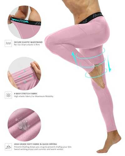 Image of Runhit Mens Compression Pants Running Tights Pockets Sports Leggings Spandex Workout Cycling Athletic Thermal