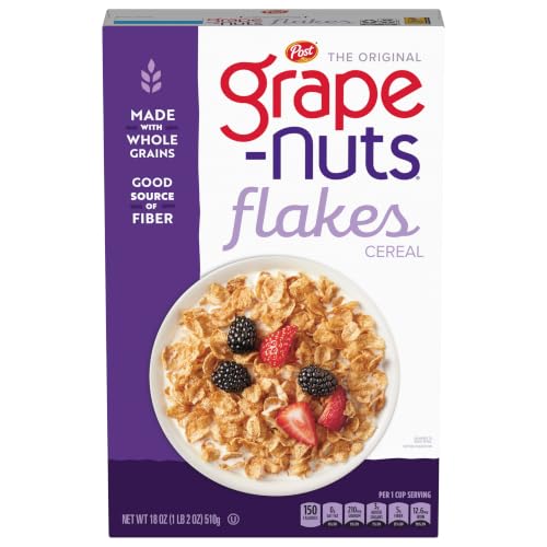 Image of Grape Nuts Flakes Cereal, Low Fat, 18 oz Box | Crispy Whole Wheat and Barley Cereal, Great for Yogurts, Parfaits, and Homemade Snacks
