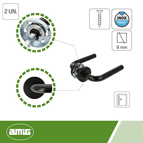 Amig - Zestaw klamek do drzwi z rozetą wewnętrzną | Mod. 4RX | 135 x Ø19 mm | 8 mm kwadrat | elegancki i prosty design | czarna stal nierdzewna