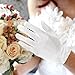 Xinjoduz 1 Pair White Satin Gloves Women Formal White Lace Gloves for Tea Party Wedding Bridal, Elegant Short Wrist Pearl Glove for 1920s Fashion Accessories