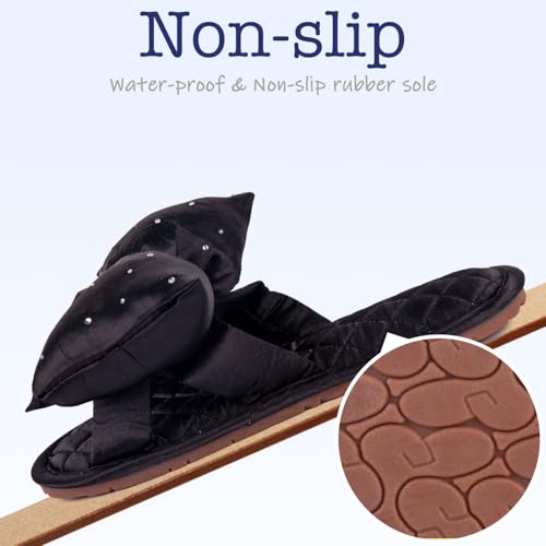Women’s Summer Slippers: Open-Toe Flat Bedroom Slippers with Delicate Bow Accents, Perfect for Indoor Comfort. Available in Black & Stylish Colors for Seasonal Relaxation (Adult, Women, Medium, 7-8)4