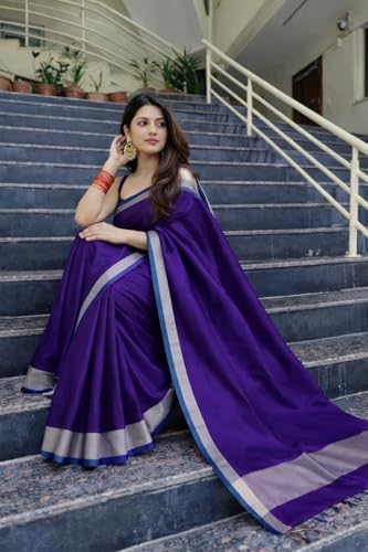 Image of Women's Glory Kanjivaram Soft Lichi Silk Saree With Embroidered Design and Zari Work For Wedding Banarasi Style Sari With Jacquard Woven Unstiched Blouse Piece for Wedding sadi (Purple)
