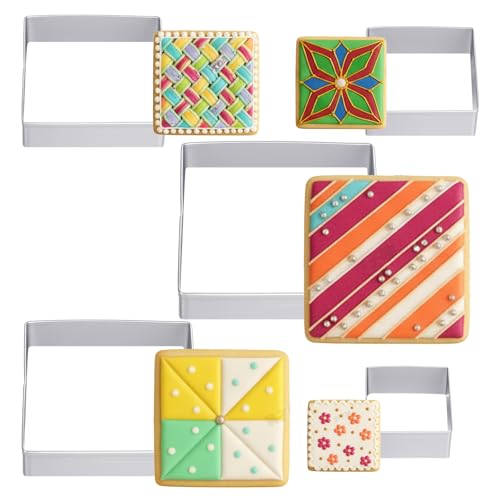 5 Pcs Square Cookie Cutter Set, Stainless Steel Geometric Edge Cookie Cutters Fondant Biscuit Sandwich Cheese Cutter Square Plaque Pastry Mold Bakeware Tools, 5 Sizes (1.5, 2, 2.5, 3.5, 4 Inch)