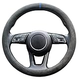 S-TETIC® Premium Lenkradbezug aus Alcantara mit Blauer 12-Uhr Markierung - Universalgröße 36-38 cm - Hochwertiger Auto Lenkradcover mit maximalen Grip