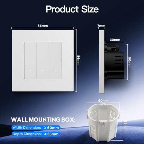 BSEED Smart Zigbee Schalter mit Steckklemme, Smart Lichtschalter Funktioniert mit Alexa & Google Home, Timing-Funktion, PC Rahmen, Zigbee Hub & Neutralleiter Erforderlich, 3 Fach 1 Weg, Wei&szlig;