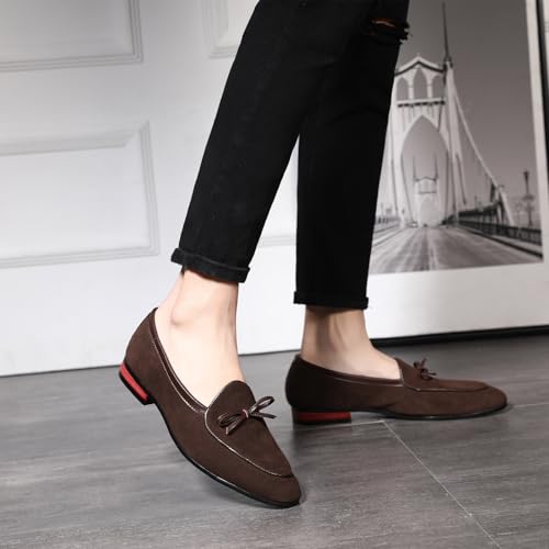 Men's Suede Bow Penny Loafers Casual Driving Slip On Tuxedo Dress Shoes Fashion Wedding Party Prom Shoes4