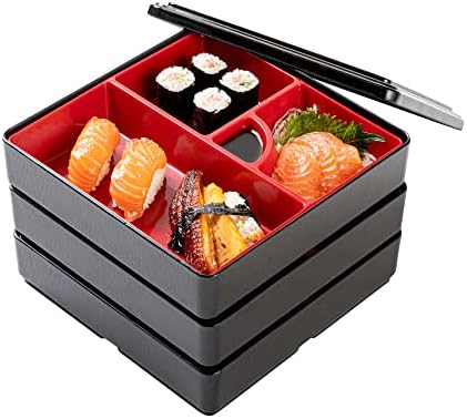 Bento Tek Caixa Bentô quadrada preta e vermelha estilo japonês – ...